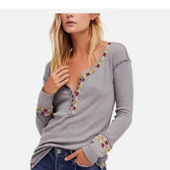 Free People Tops - Free People Scoop Neck Rainbow 🌈 Thermal Henley